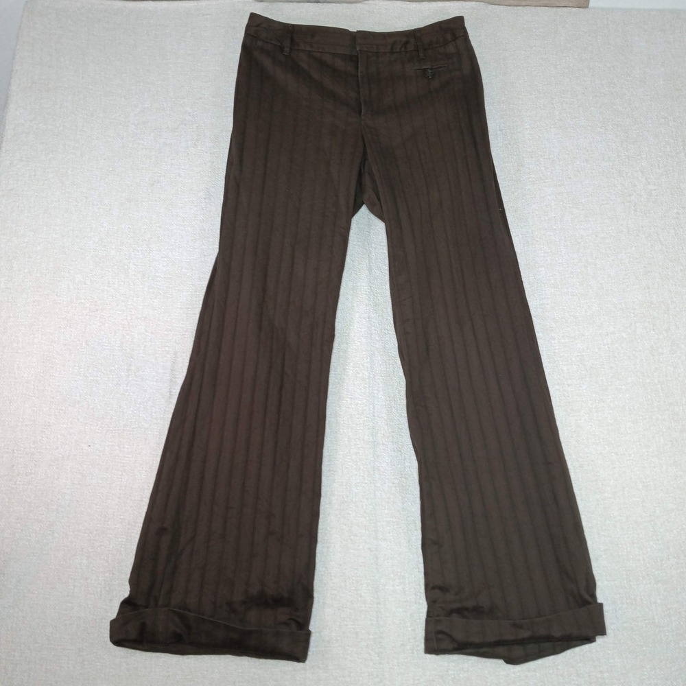 VTG Gap Pinstripe Wide Leg Cuffed Stretch Dress Pants Women's 8 Brown Y2K Work